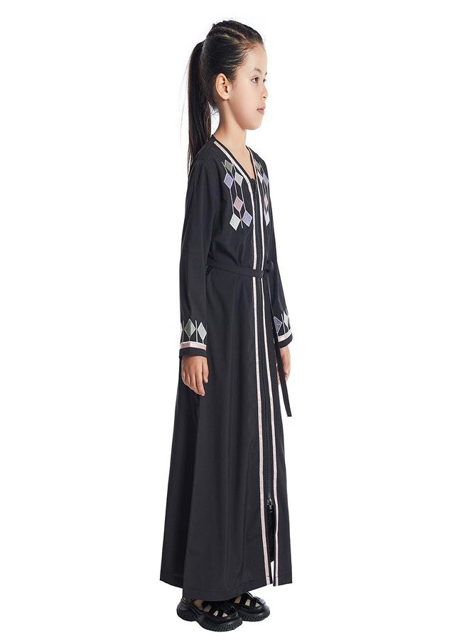 ODIZLI Kids Girls Abaya Long Sleeve Hooded Maxi Dress Dubai Islamic Dress Casual Dress Prayer Clothes Girls Church Prayer Dress ?????? ?????? ?????? ????? ?????? Abaya for Girls #Black 8-9 Years - Image 5